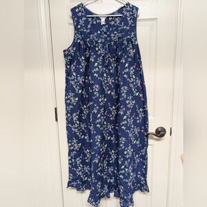 Adonna Womens XL Blue Night Gown 100% Cotton Floral Pleated Ruffle Cottage Comfy